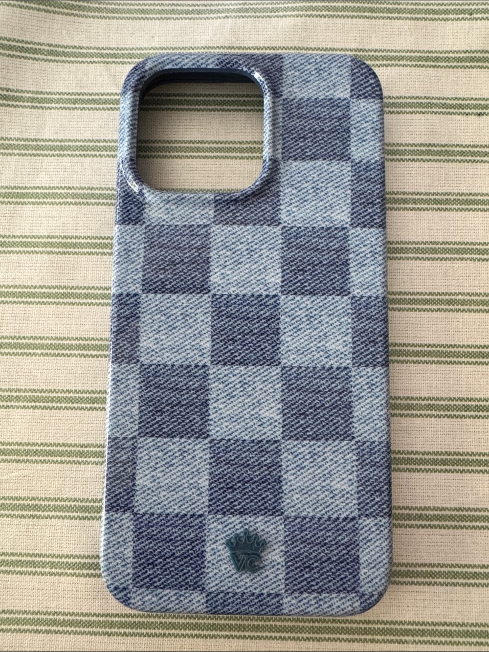 Velvet Caviar Blue Checkered Denim-Style Phone Case. For IPhone 15 pro max.